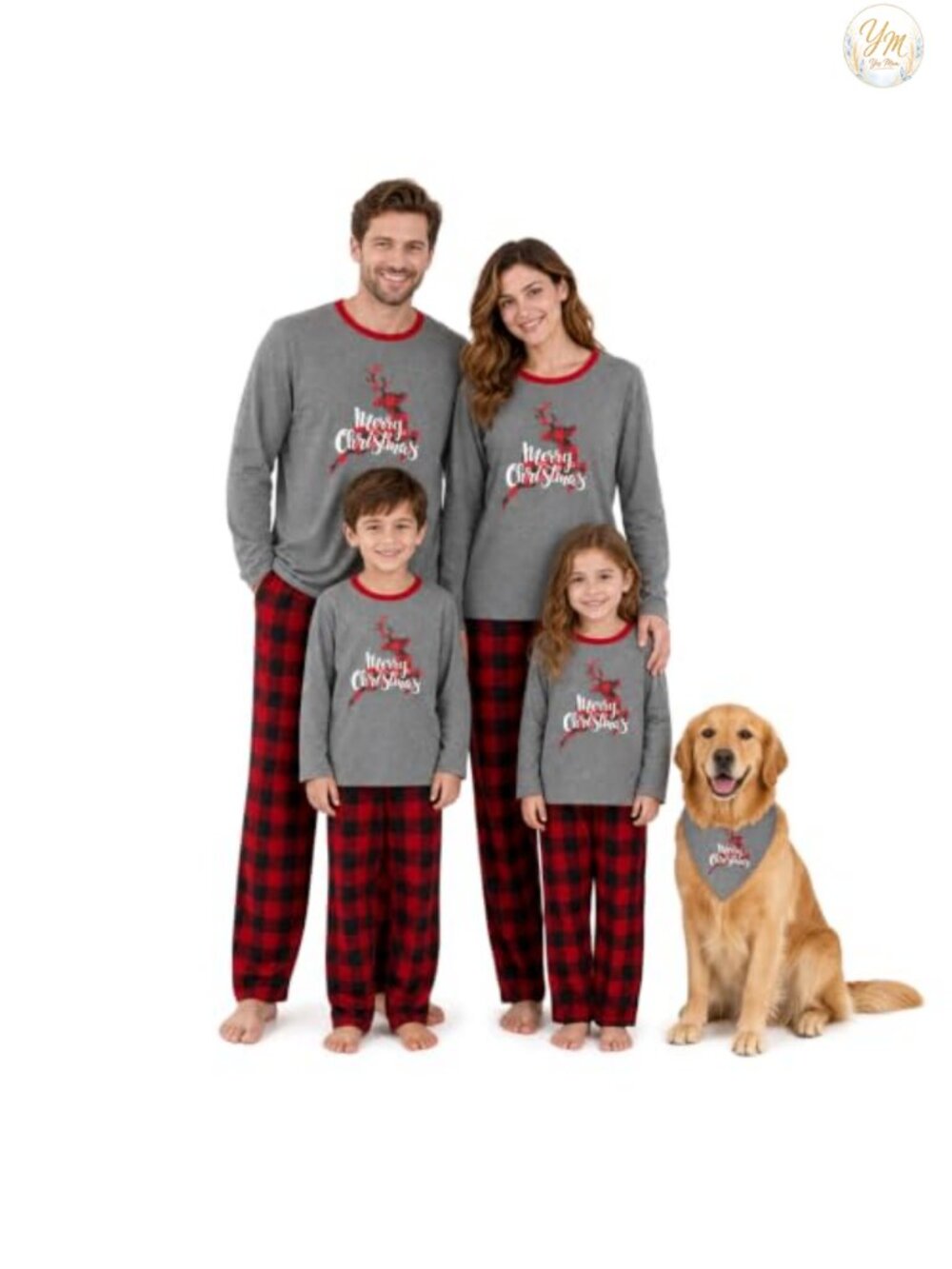 Family Christmas Pajama Set Long Sleeve Top & Plaid Pants with Pockets
